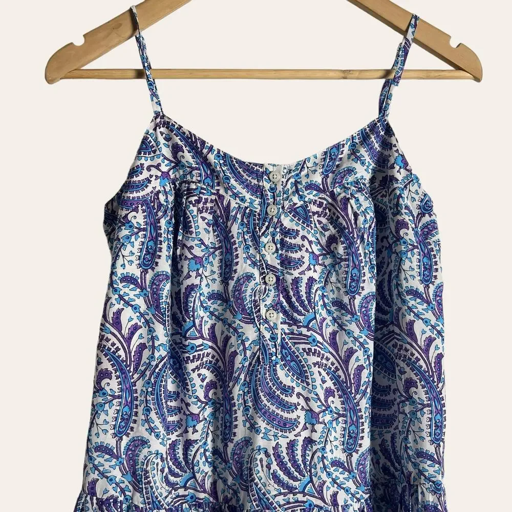J.Crew Tiered Cotton Voile Purple Paisley Print Maxi Dress Size XS